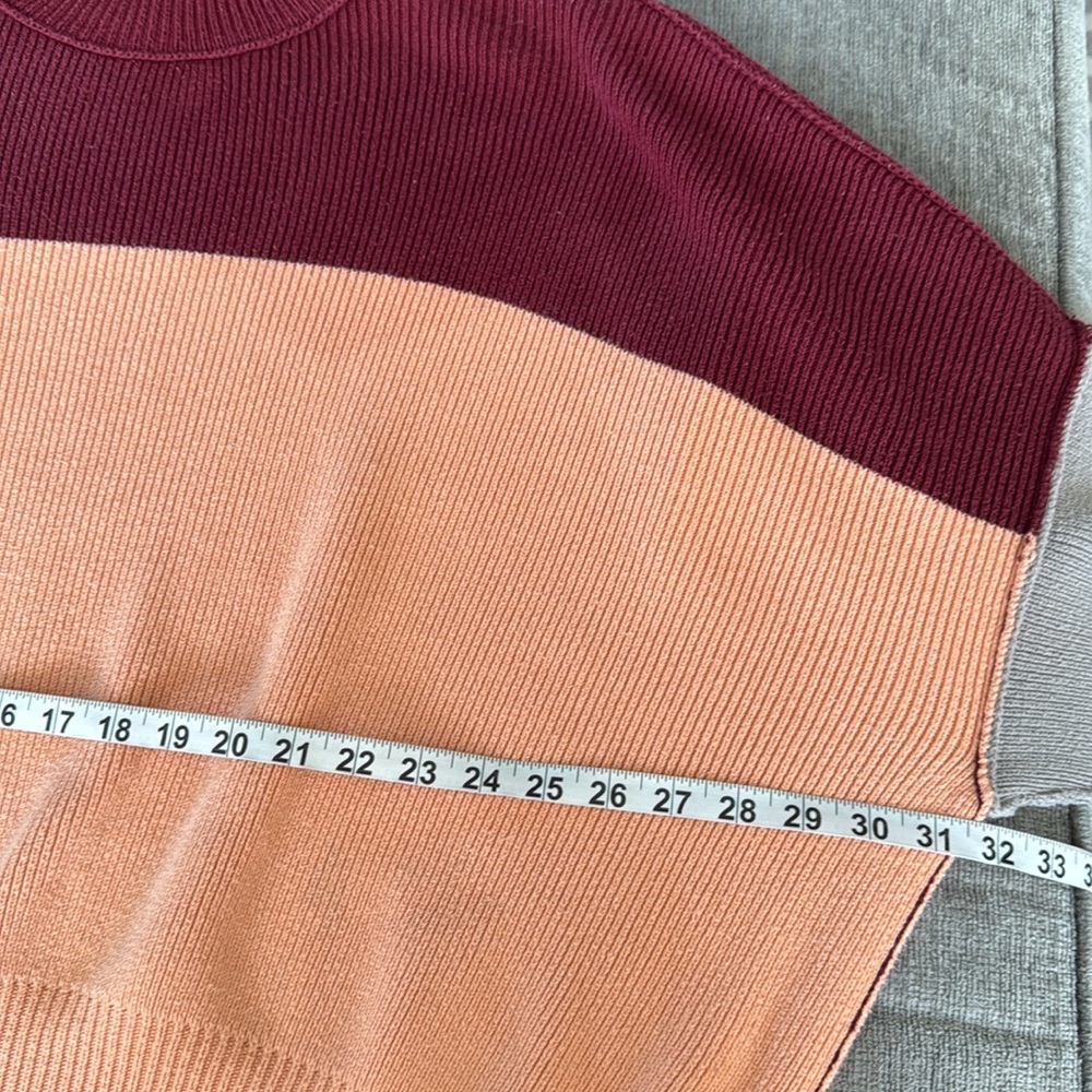 Free People Oversized Colorblock Knit Sweater Burgundy Peach Gray XS Boho Indie - Picture 5 of 10